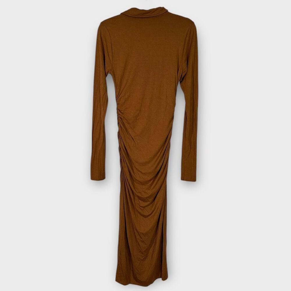 Good American Good Touch Button Front Midi Dress Women's 1/Small Brown Ruched - Picture 4 of 12